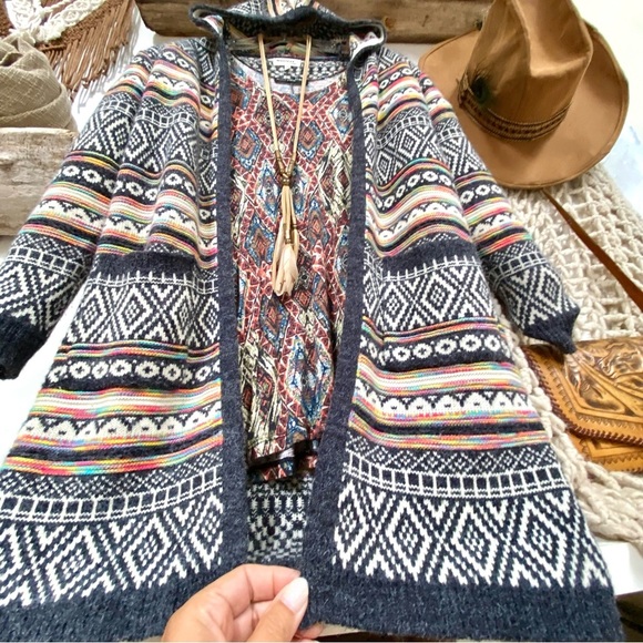 Aztec Southwestern boho open front cardigan w prairie Country southwestern vibe - Picture 3 of 13